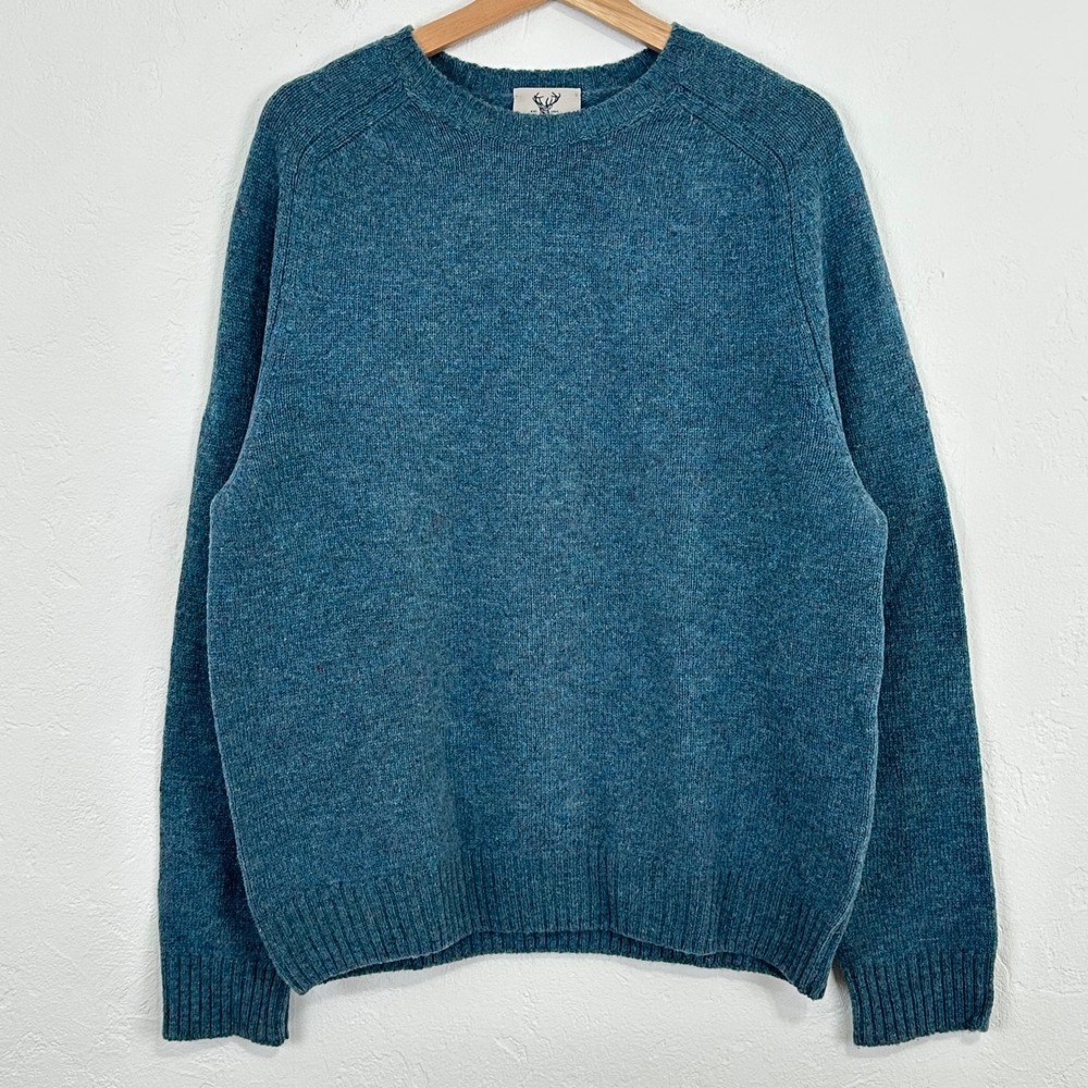 Braemar Scotland Mens Brooks Brothers Sweater Size Large Blue 100% Wool Crewneck